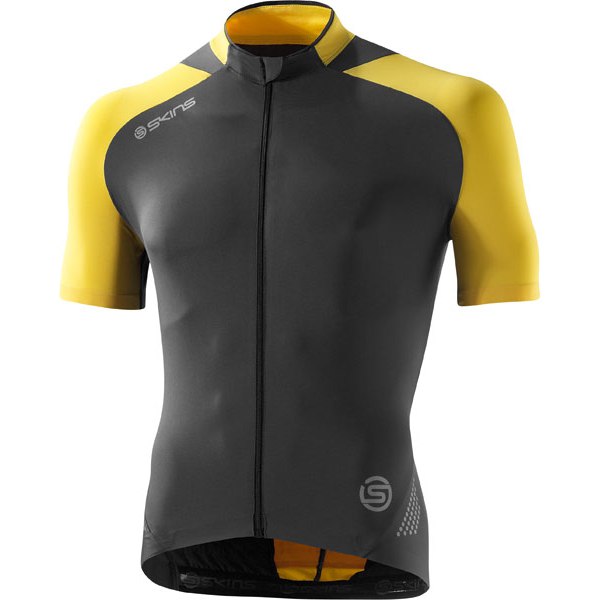 Skins C400 Men's Compression Short Sleeve Cycling Jersey Small Yellow/Gray